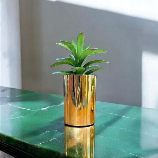 Elegant Green Plant in Golden Vase - Perfect Home Decor