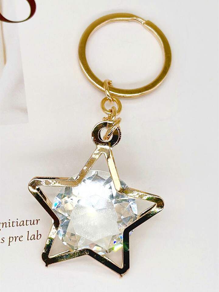 Star Crystal Keychain - Gold Plated Key Ring with Diamond Inside | Stylish and Elegant Accessory