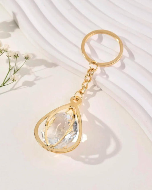 Elegant Crystal Teardrop Keychain - Gold Plated Chain Key Ring | Stylish and Chic Accessory