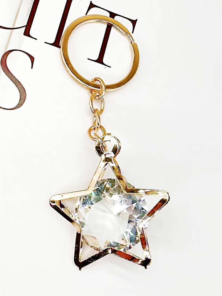 Star Crystal Keychain - Gold Plated Key Ring with Diamond Inside | Stylish and Elegant Accessory