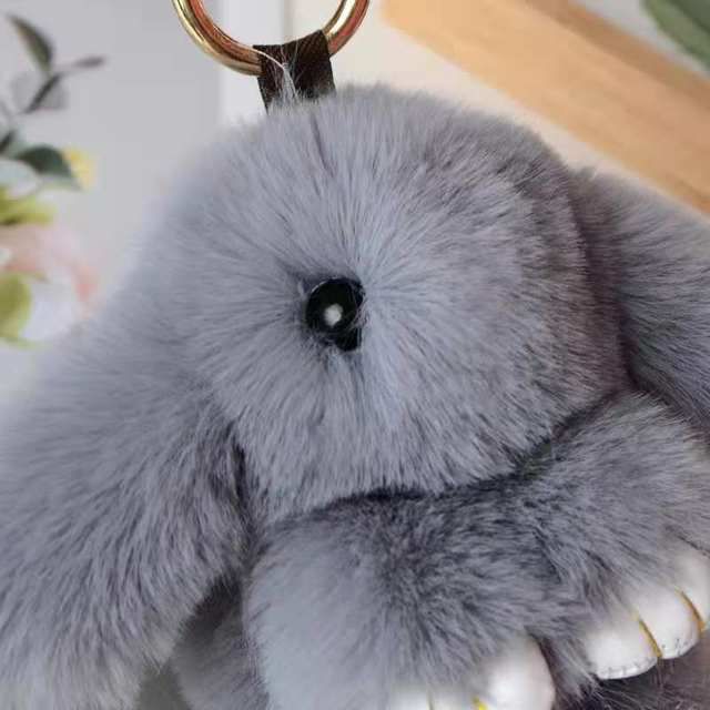 Cute 18CM Fluffy Faux Fur Pompom Rabbit Keychain Women Girls Plush Bunny Key Ring On Bag Car Trinket Wedding Party Toys Gift