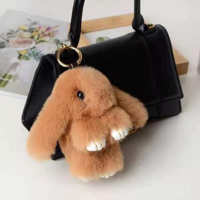 Cute 18CM Fluffy Faux Fur Pompom Rabbit Keychain Women Girls Plush Bunny Key Ring On Bag Car Trinket Wedding Party Toys Gift