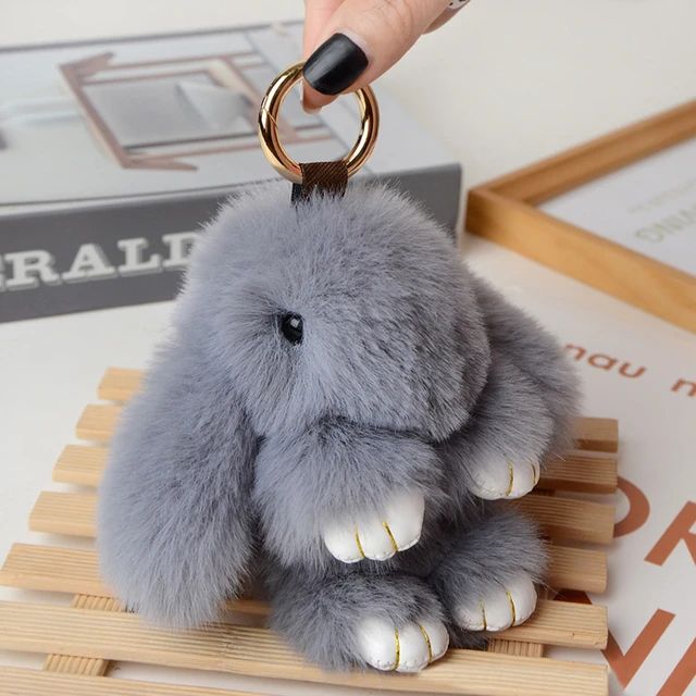 Cute 18CM Fluffy Faux Fur Pompom Rabbit Keychain Women Girls Plush Bunny Key Ring On Bag Car Trinket Wedding Party Toys Gift